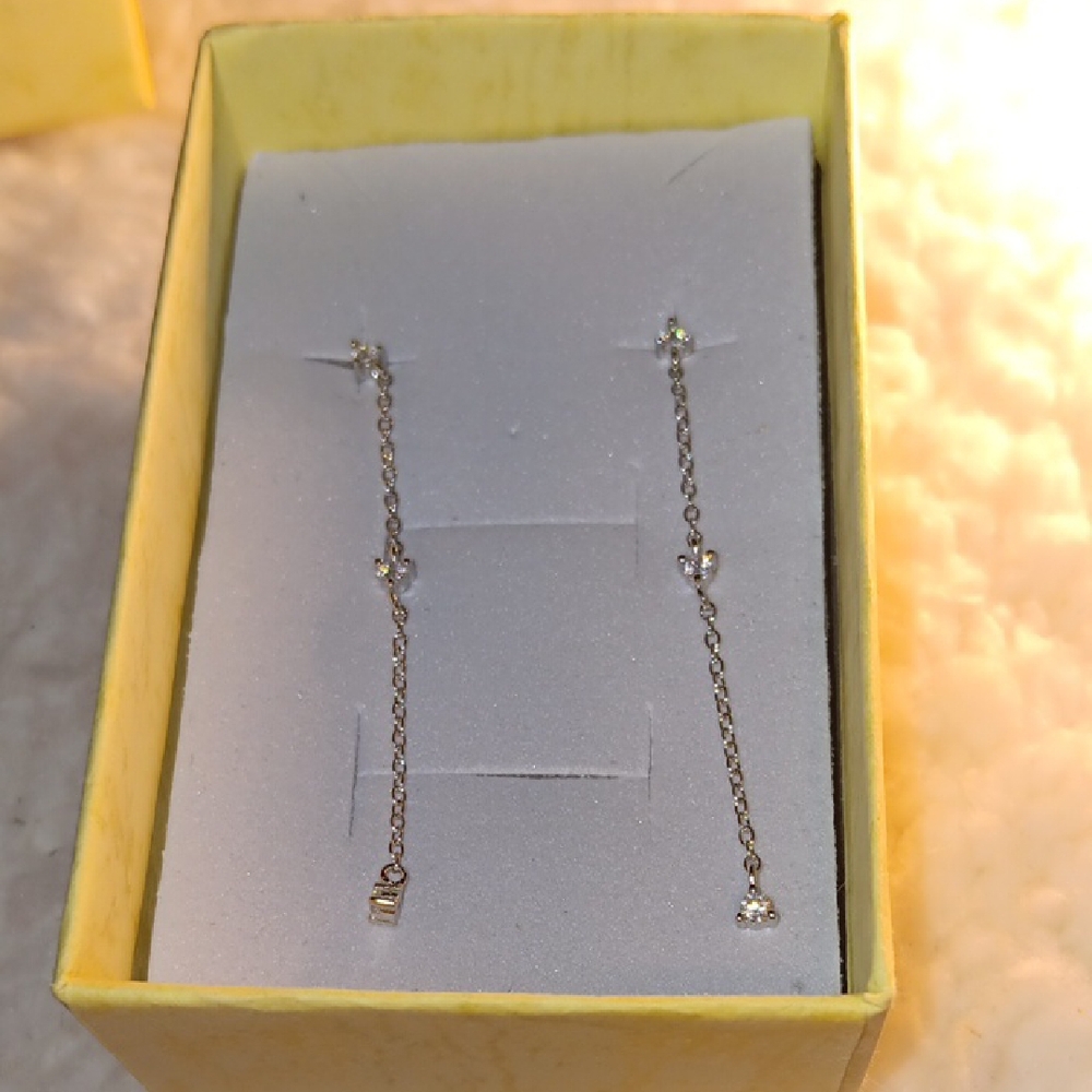 Siizu 925 Bonnie Dangling Elegant Silver Chain Earrings